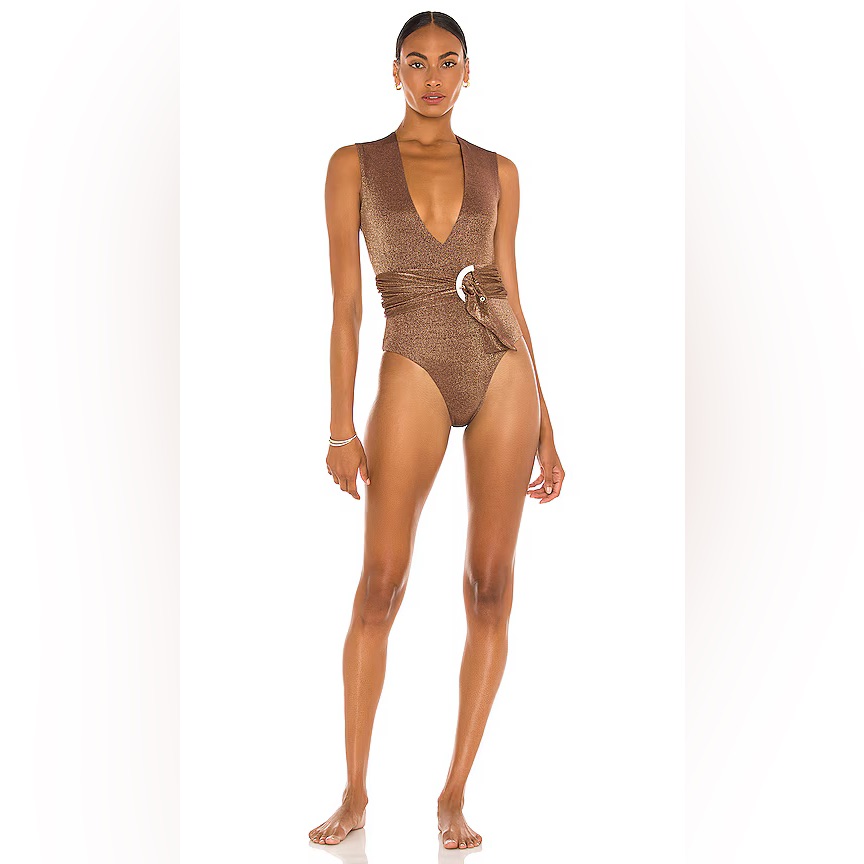 Revolve Revel Rey Ezra One Piece Swimsuit Iridescent Espresso Barbiecore Large L